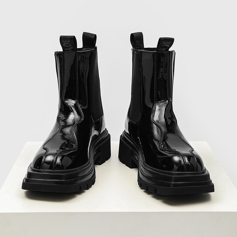 Moda Bărbați Cizme Chelsea cu platformă cu vârf pătrat Cizme casual din piele despicată Cizme de luptă pentru bărbați Cupluri Streetwear