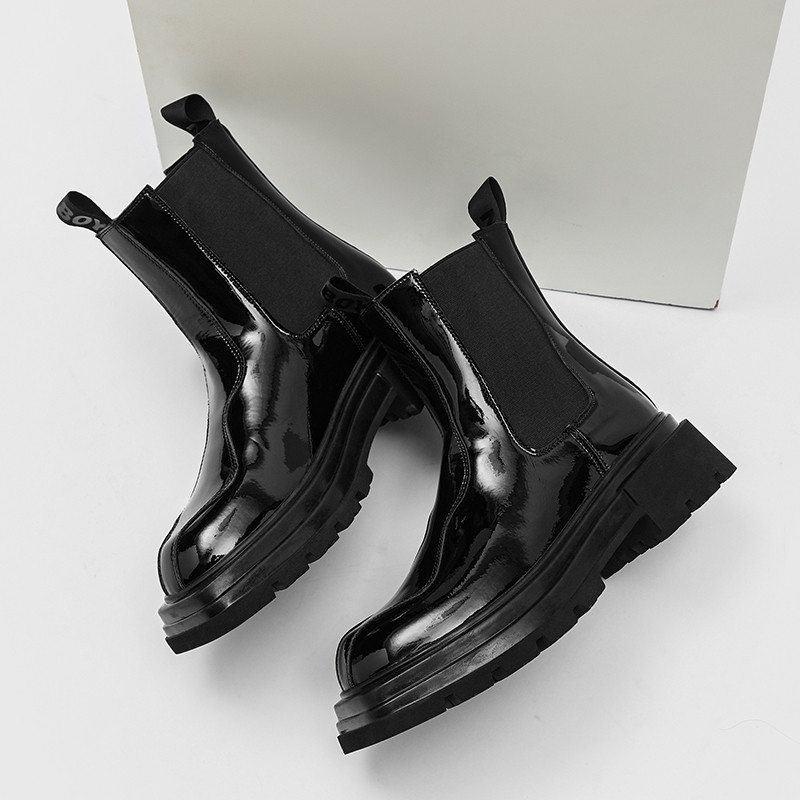 Moda Bărbați Cizme Chelsea cu platformă cu vârf pătrat Cizme casual din piele despicată Cizme de luptă pentru bărbați Cupluri Streetwear