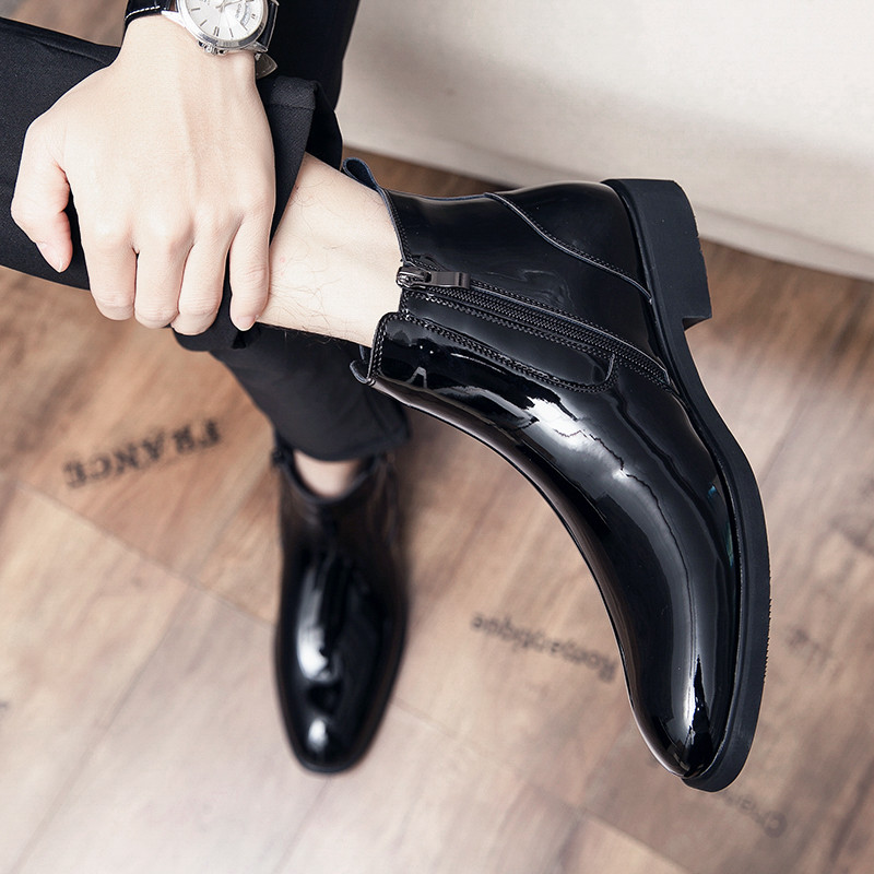 cizme negre din piele lăcuită pentru bărbați pantofi netezi, ocazionali, respirabili, cizme chelsea, primăvară, toamnă, botine de cowboy.