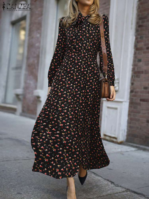 Rochii boeme cu imprimeuri florale 2023 pentru vacanța de toamnă rochii leagăn rochie maxi elegante pentru femei ZANZEA rochie de soare șic cu mânecă lungă