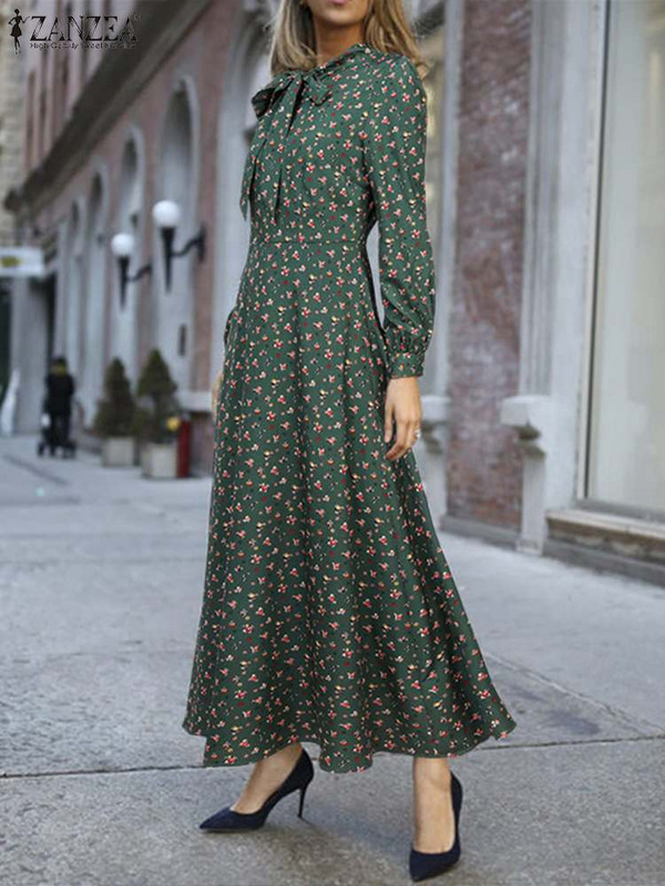 Rochii boeme cu imprimeuri florale 2023 pentru vacanța de toamnă rochii leagăn rochie maxi elegante pentru femei ZANZEA rochie de soare șic cu mânecă lungă