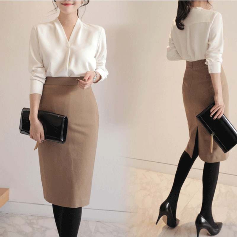 Νέα γυναικεία μπλουζάκια γραφείου σιφόν μπλούζα Γυναικεία μόδα με λαιμόκοψη V μακρυμάνικο λευκό πουκάμισο Γυναικείο Casual Spring Blusas Mujer