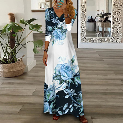 Party haljina Ženska Proljeće Ljeto V-izrez dugih rukava Elegantna modna salonka s printom Ženska maksi haljina Ulična odjeća Dropshipping