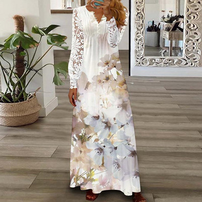 Party haljina Ženska Proljeće Ljeto V-izrez dugih rukava Elegantna modna salonka s printom Ženska maksi haljina Ulična odjeća Dropshipping