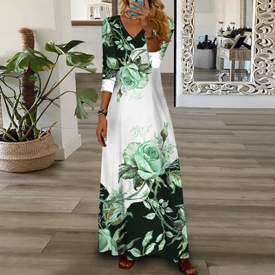 Party haljina Ženska Proljeće Ljeto V-izrez dugih rukava Elegantna modna salonka s printom Ženska maksi haljina Ulična odjeća Dropshipping