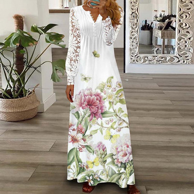 Party haljina Ženska Proljeće Ljeto V-izrez dugih rukava Elegantna modna salonka s printom Ženska maksi haljina Ulična odjeća Dropshipping