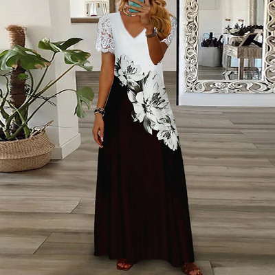 Party haljina Ženska Proljeće Ljeto V-izrez dugih rukava Elegantna modna salonka s printom Ženska maksi haljina Ulična odjeća Dropshipping