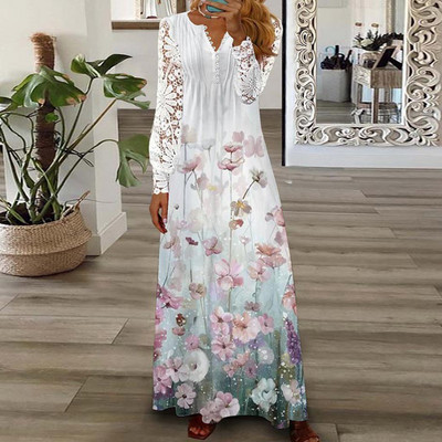 Party haljina Ženska Proljeće Ljeto V-izrez dugih rukava Elegantna modna salonka s printom Ženska maksi haljina Ulična odjeća Dropshipping