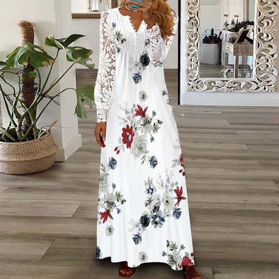 Party haljina Ženska Proljeće Ljeto V-izrez dugih rukava Elegantna modna salonka s printom Ženska maksi haljina Ulična odjeća Dropshipping
