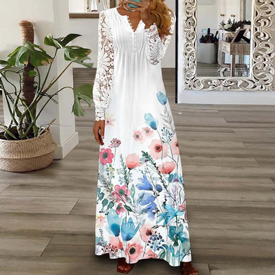Party haljina Ženska Proljeće Ljeto V-izrez dugih rukava Elegantna modna salonka s printom Ženska maksi haljina Ulična odjeća Dropshipping