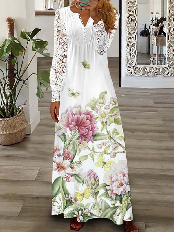 Party haljina Ženska Proljeće Ljeto V-izrez dugih rukava Elegantna modna salonka s printom Ženska maksi haljina Ulična odjeća Dropshipping