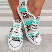 Γυναικεία πάνινα παπούτσια με αντίθεση Λεοπάρ στάμπα ξεφτισμένα γυναικεία παπούτσια καμβά εκτύπωσης καμβά Γυναικεία ίσια αθλητικά παπούτσια Casual παπούτσια Loafers