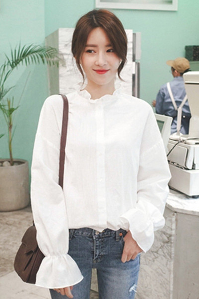 Cămăși pentru femei Harajuku haine elegante cu mâneci evazate Topuri și bluze pentru femei Bluză casual solidă albă Îmbrăcăminte retro pentru femei