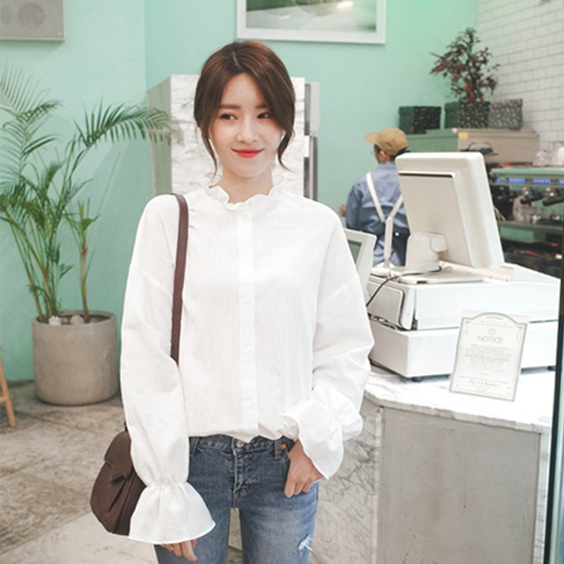 Cămăși pentru femei Harajuku haine elegante cu mâneci evazate Topuri și bluze pentru femei Bluză casual solidă albă Îmbrăcăminte retro pentru femei