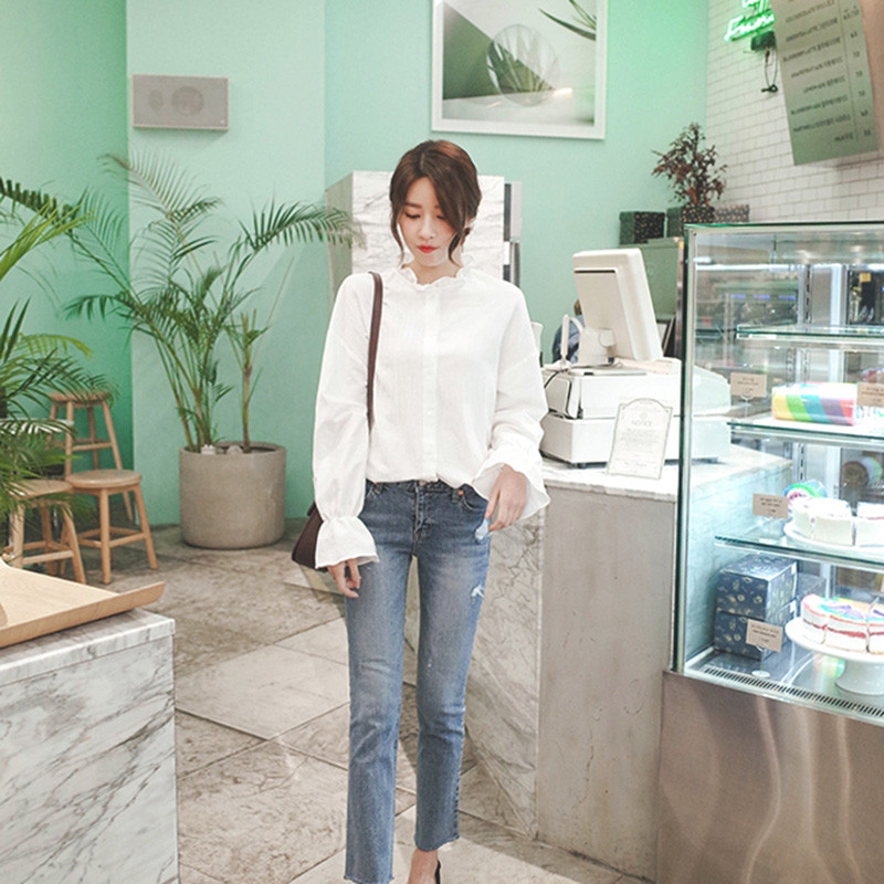 Cămăși pentru femei Harajuku haine elegante cu mâneci evazate Topuri și bluze pentru femei Bluză casual solidă albă Îmbrăcăminte retro pentru femei