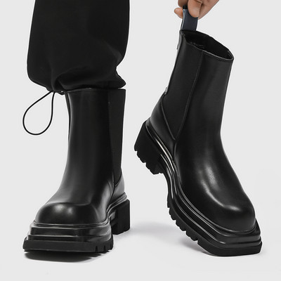 Cizme chelsea de modă pentru bărbați în stil britanic pantofi din de înaltă, de designer de brand, cizme de cowboy cu vârf pătrat, pantofi lungi