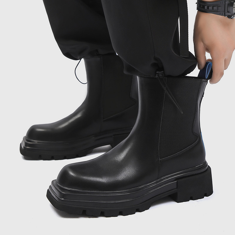 Cizme chelsea de modă pentru bărbați în stil britanic pantofi din  de înaltă, de designer de brand, cizme de cowboy cu vârf pătrat, pantofi lungi