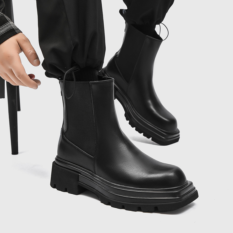 Cizme chelsea de modă pentru bărbați în stil britanic pantofi din  de înaltă, de designer de brand, cizme de cowboy cu vârf pătrat, pantofi lungi