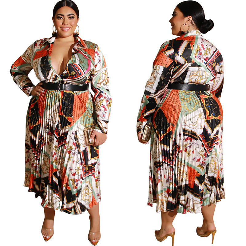 Jesenné dámske šaty Plus Size, bohémske šaty s opaskom, dlhý rukáv, výstrih do V, áčkový strih, ležérne OL elegantné šaty, veľkoobchod, dropshipping