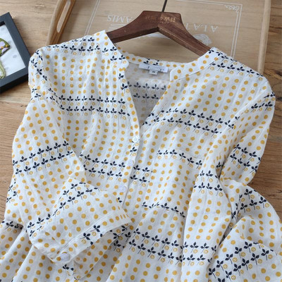 Ljeto Novi umjetnički stil Ženske ležerne košulje s 3/4 rukava s V-izrezom Vintage print široke bluze 100% pamuk Femme majice visoke kvalitete M81
