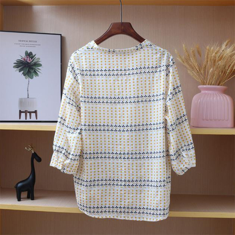 Ljeto Novi umjetnički stil Ženske ležerne košulje s 3/4 rukava s V-izrezom Vintage print široke bluze 100% pamuk Femme majice visoke kvalitete M81