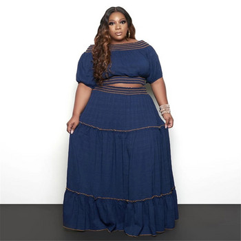 3xl 4xl Womans Plus Size Set Sexy Dew Shoulder κοντά μανίκια Crop Top Two Piece Σετ Κομψές φούστες Maxi Χονδρική Dropshipping