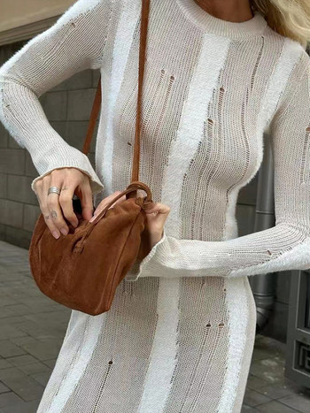 Γυναικείο φόρεμα See Through Knit Φόρεμα μακρυμάνικο Bodycon πλεκτό 2023 Φθινόπωρο Κομψό Γυναικείο ελαστικό Streetwear Vestidos