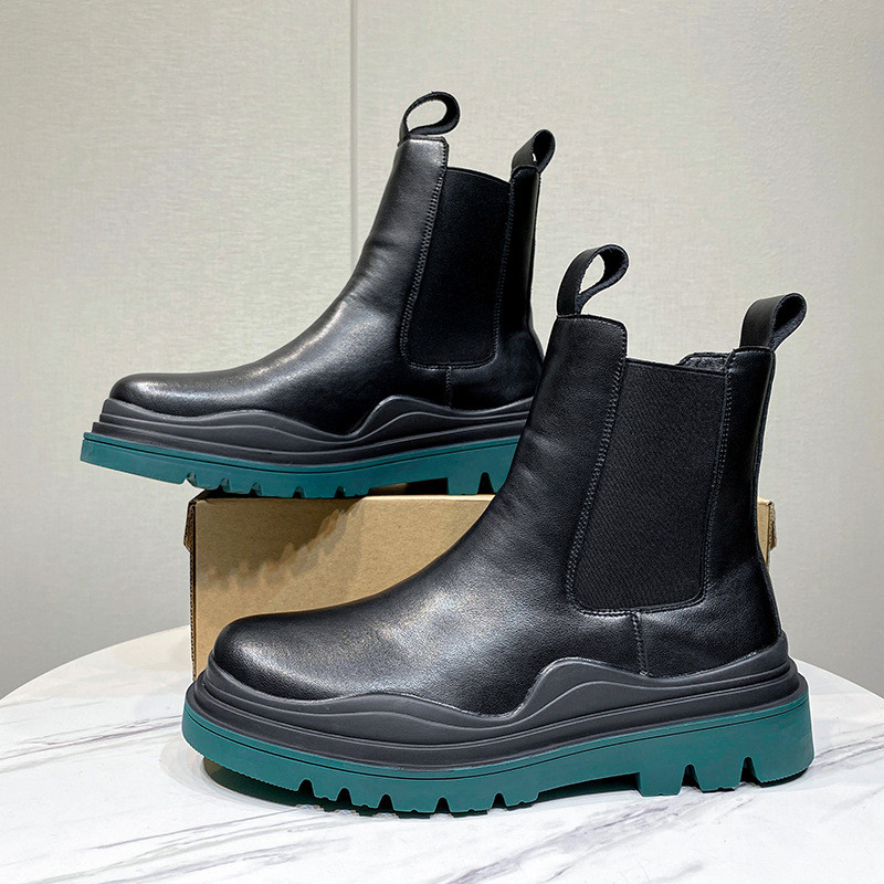 Ανδρικά σπαστά δερμάτινα μποτάκια Chelsea Ανδρικά μποτάκια slip on ankle Boots Casual Tound Toe Platform Fashion Streetwear