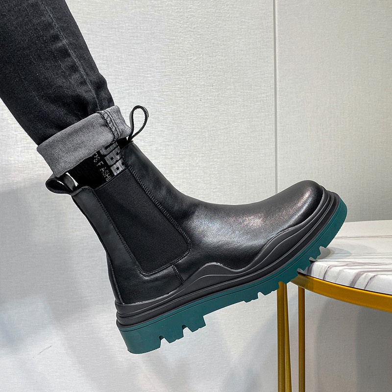 Ανδρικά σπαστά δερμάτινα μποτάκια Chelsea Ανδρικά μποτάκια slip on ankle Boots Casual Tound Toe Platform Fashion Streetwear