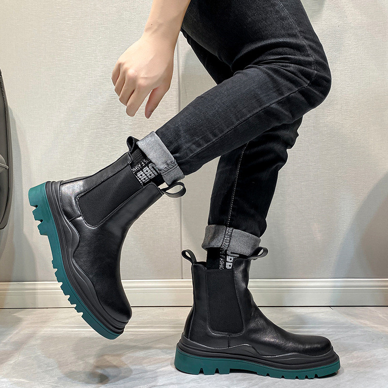 Ανδρικά σπαστά δερμάτινα μποτάκια Chelsea Ανδρικά μποτάκια slip on ankle Boots Casual Tound Toe Platform Fashion Streetwear