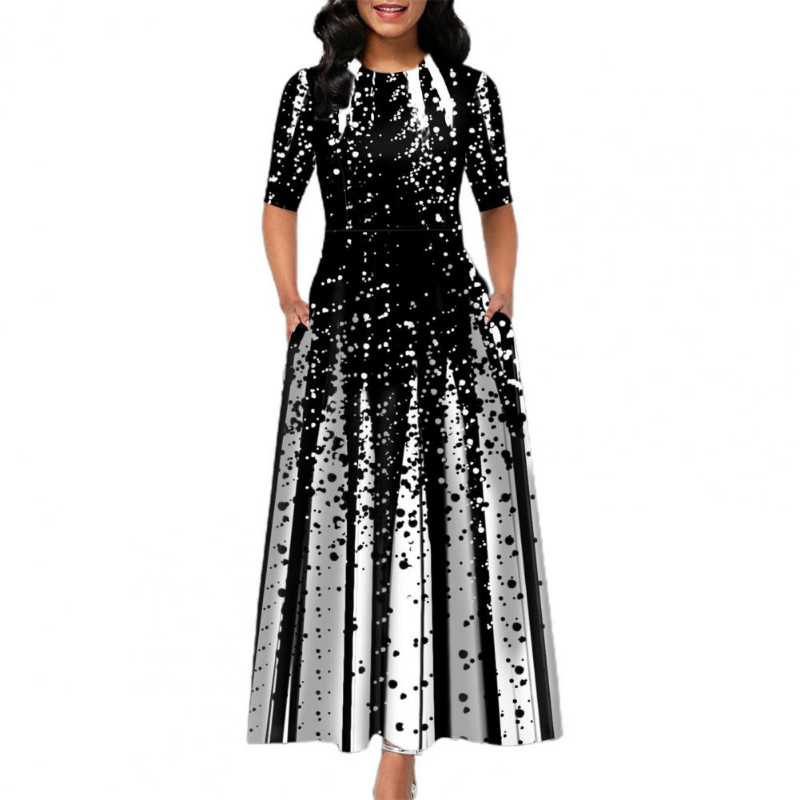 Moda femei roșie cu jumătate de mânecă elegantă cu gât rotund boho bandaj imprimeu rochie lungă midi dama casual subțire rochie dama