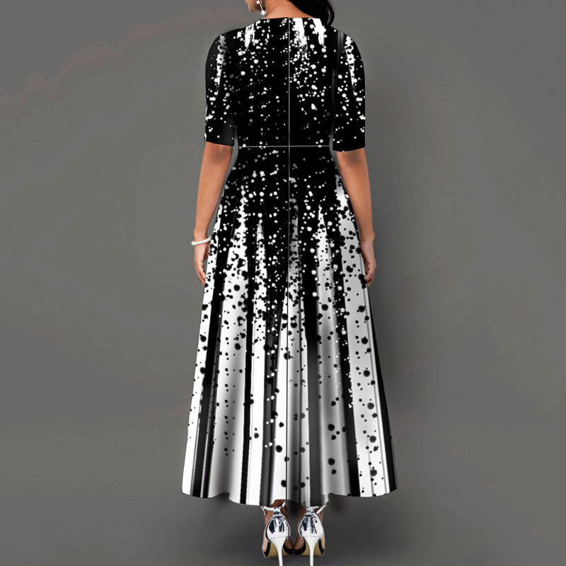 Moda femei roșie cu jumătate de mânecă elegantă cu gât rotund boho bandaj imprimeu rochie lungă midi dama casual subțire rochie dama