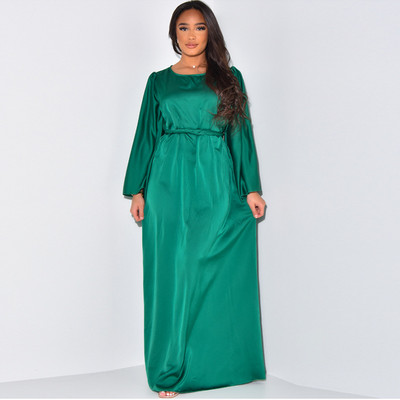 Elegantna satenska jednobojna maksi haljina za žene, modni ogrtači s O-izrezom i dugim rukavima na vezanje, 2023. Novi ženski šik klubski vestidosi