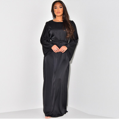 Elegantna satenska jednobojna maksi haljina za žene, modni ogrtači s O-izrezom i dugim rukavima na vezanje, 2023. Novi ženski šik klubski vestidosi