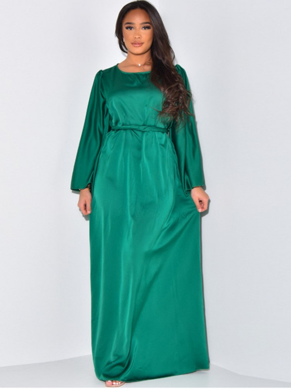 Elegantna satenska jednobojna maksi haljina za žene, modni ogrtači s O-izrezom i dugim rukavima na vezanje, 2023. Novi ženski šik klubski vestidosi