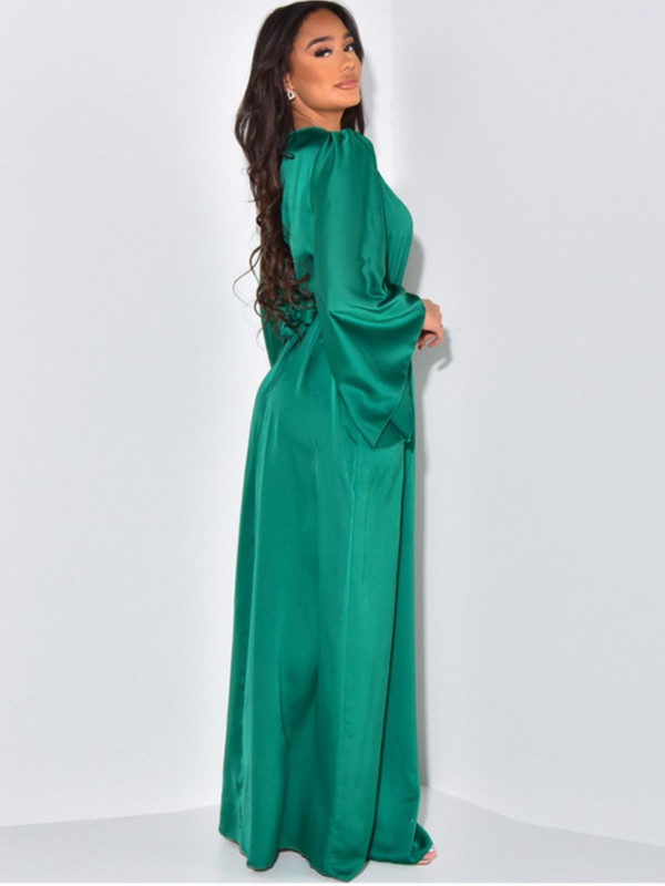 Elegantna satenska jednobojna maksi haljina za žene, modni ogrtači s O-izrezom i dugim rukavima na vezanje, 2023. Novi ženski šik klubski vestidosi