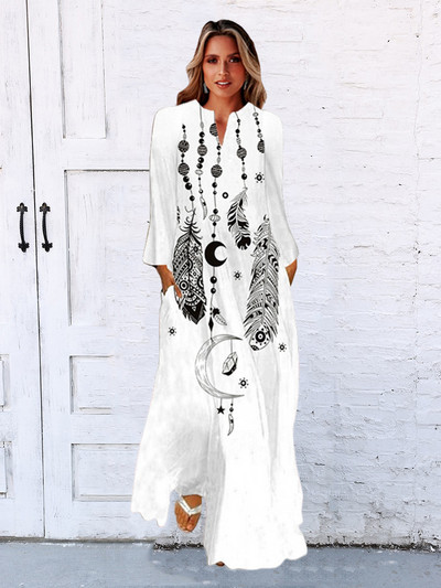 Rochie lungă toamnă iarnă femei negru cu mâneci lungi decolteu în V rochii elegante petrecere casual imprimeu facial rochie vintage plus mărime 2023