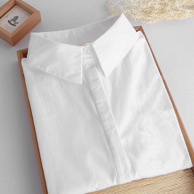 Ανοιξιάτικο φθινόπωρο Κορέα Γυναικεία Πουκάμισα Μακρυμάνικα Συνονθύλευμα Ριγέ Λευκό Πουκάμισο 100% Βαμβάκι Γυναικείες Casual Μπλούζες D195