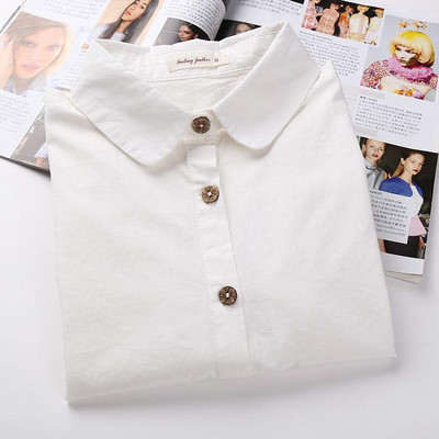 Ανοιξιάτικο φθινόπωρο Κορέα Γυναικεία Πουκάμισα Μακρυμάνικα Συνονθύλευμα Ριγέ Λευκό Πουκάμισο 100% Βαμβάκι Γυναικείες Casual Μπλούζες D195