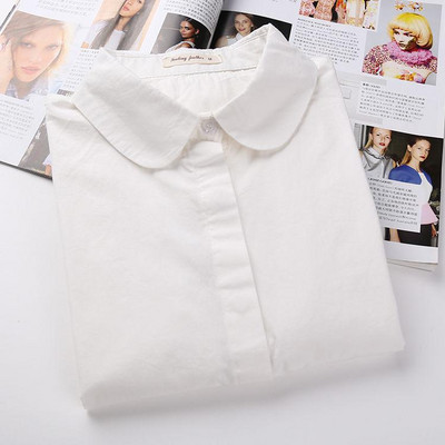 Ανοιξιάτικο φθινόπωρο Κορέα Γυναικεία Πουκάμισα Μακρυμάνικα Συνονθύλευμα Ριγέ Λευκό Πουκάμισο 100% Βαμβάκι Γυναικείες Casual Μπλούζες D195