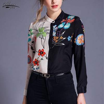 Cardigan cu guler casual Cămăși cu imprimeu Noi dame Topuri cu mânecă lungă Floral Femei Bluză Streetwear Bluse Mujer 8187 50