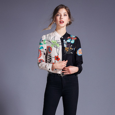 Cardigan cu guler casual Cămăși cu imprimeu Noi dame Topuri cu mânecă lungă Floral Femei Bluză Streetwear Bluse Mujer 8187 50