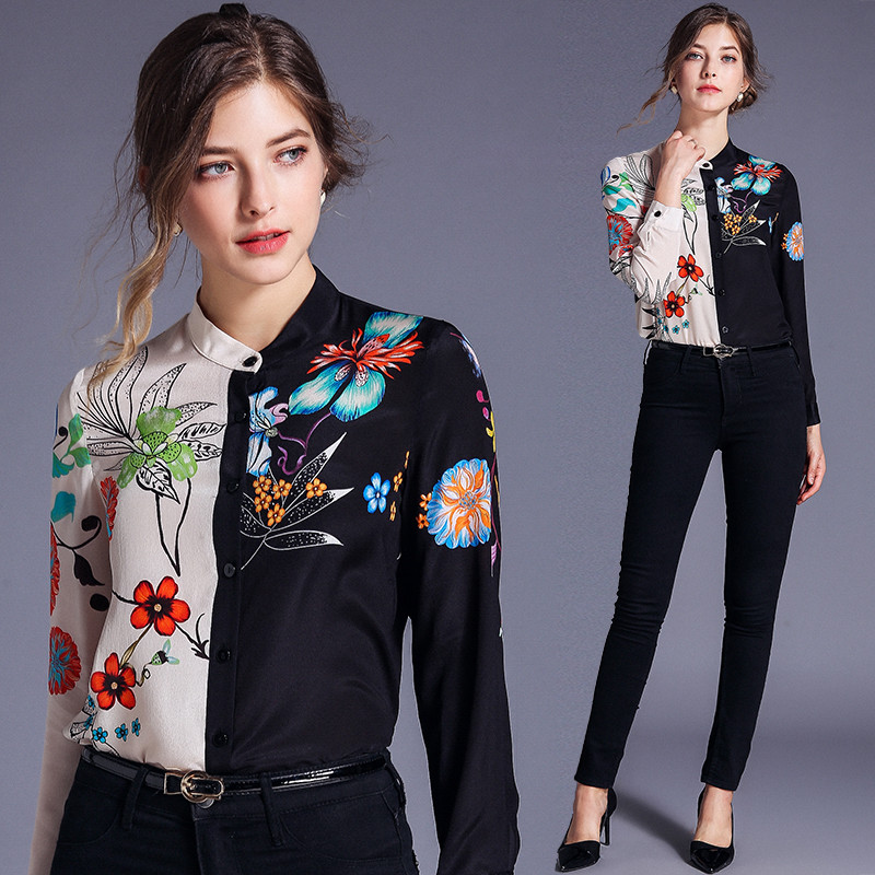Cardigan cu guler casual Cămăși cu imprimeu Noi dame Topuri cu mânecă lungă Floral Femei Bluză Streetwear Bluse Mujer 8187 50