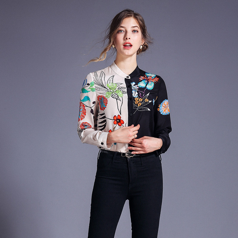 Cardigan cu guler casual Cămăși cu imprimeu Noi dame Topuri cu mânecă lungă Floral Femei Bluză Streetwear Bluse Mujer 8187 50