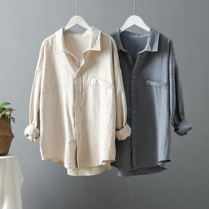 Nova ženska jednobojna velika bijela bluza s džepovima u obliku krila šišmiša, duga košulja s otvorenim ovratnikom, ležerna majica T96605F