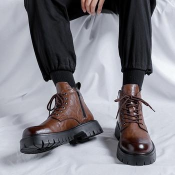 Качествени кожени ботуши в британски стил Мъжки високи официални официални ботуши Модни ежедневни ботуши Нови ботуши за шофиране на открито