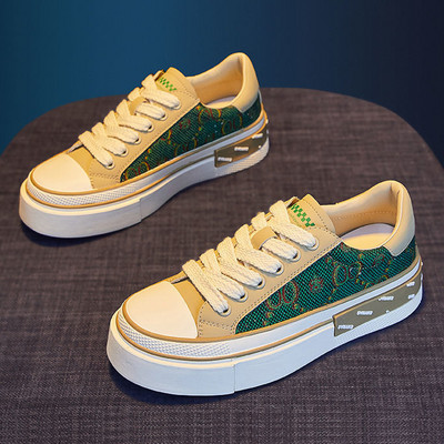 Zelene dizajnerske ženske cipele Trend 2023. Ležerna moda Jesen Running Mirror Luksuzne ženske platnene tenisice s debelim dnom od kamenčića