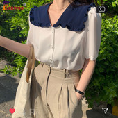 Chic korejska modna odjeća, ljetna košulja s naborima, bijelim gumbima, bluza, starinske ženske majice Flhjlwoc Camisas