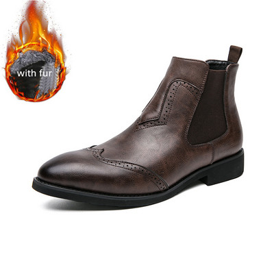 Jesen Zima Klasične crne muške kožne čizme Dizajniran sa šiljastim patentnim zatvaračem Muške Chelsea čizme Udobne tople muške visoke svečane cipele