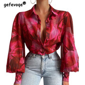 Cămașă casual cu nasturi imprimate în stil englezesc Primăvara vară 2022 guler răsturnat Cardigan cu mâneci lungi cu lanternă Topuri Îmbrăcăminte pentru femei